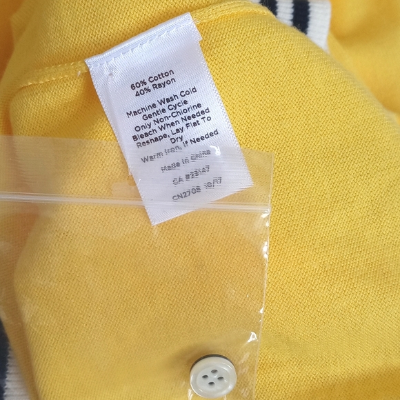 Talbots Women's Canary Yellow w Blue White Trim 3/4 Sleeve Cardigan Sweater P - Picture 6 of 10